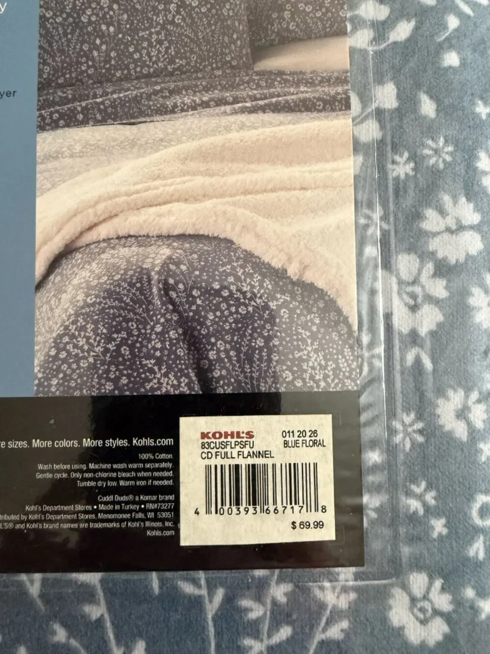 Cuddl Duds Heavyweight Flannel Blue Floral Full Size Sheet Set - NIP